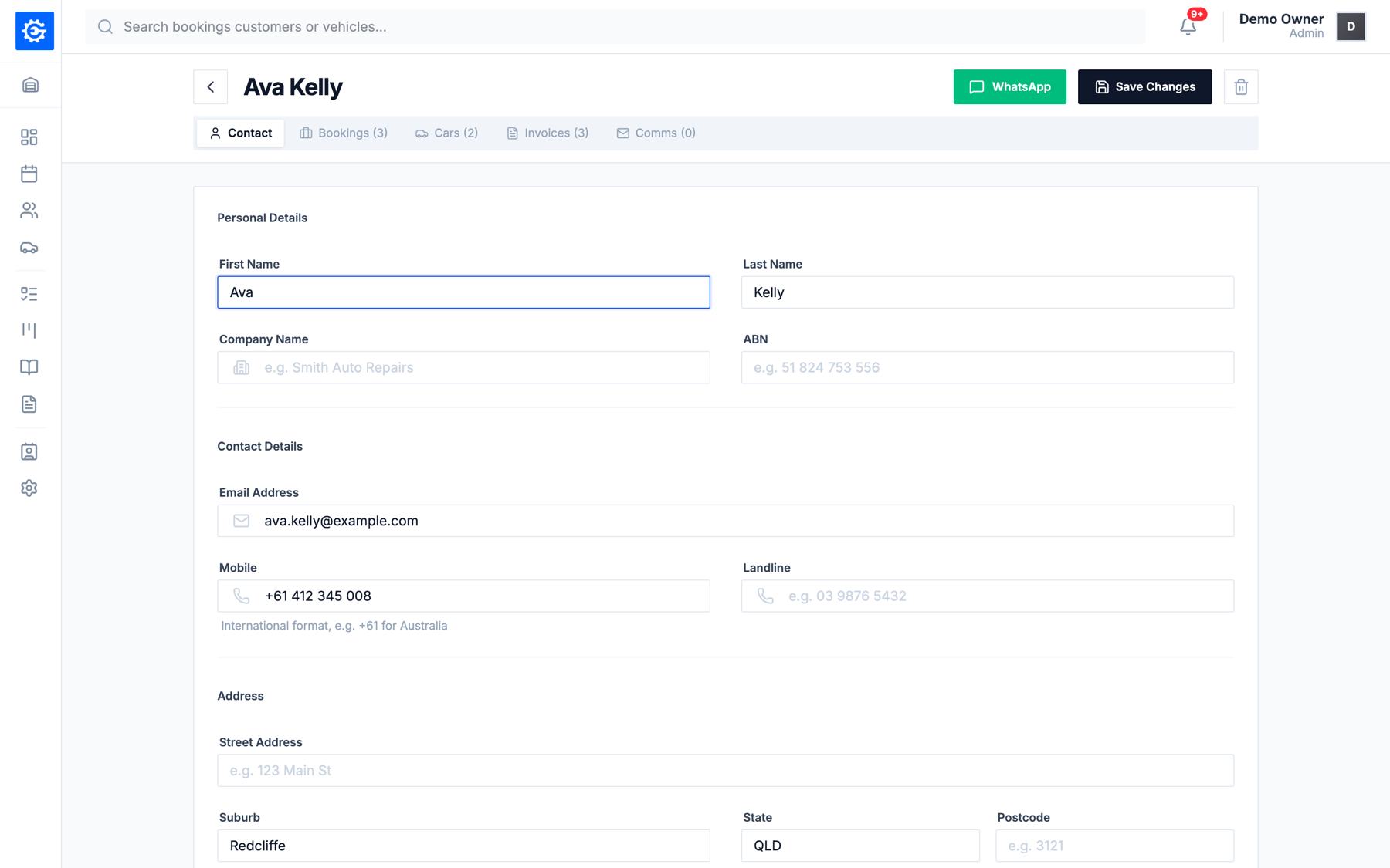 EasyGarage customer record showing full job, sale and invoice history