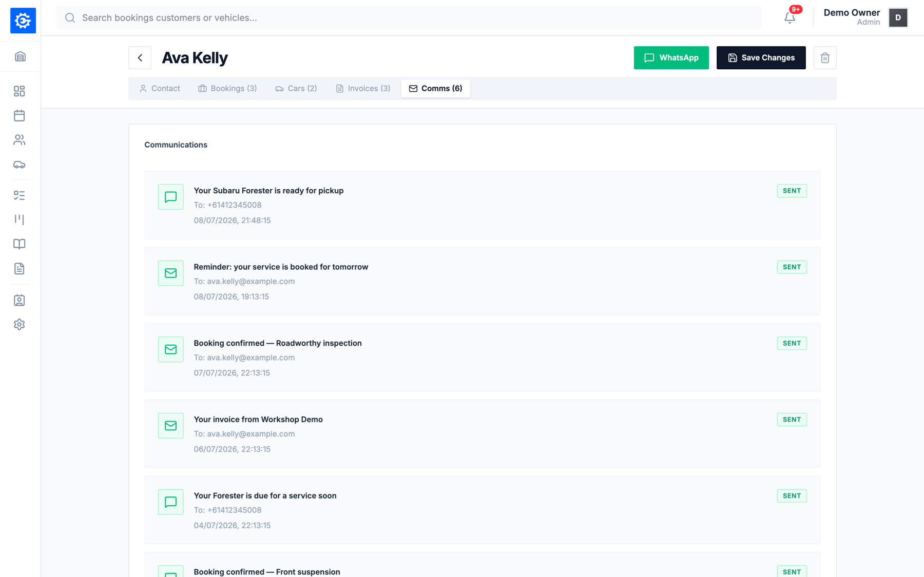 EasyGarage automatically sending service reminders and car-ready alerts to customers